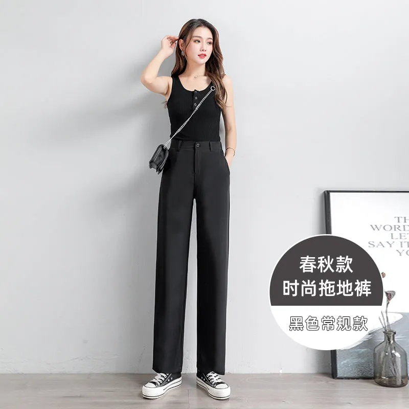 Chiffon Suit Pants Women Thin High Waist Drape Casual Wide Leg Loose Slim Look Straight Petite Floor Length Pants