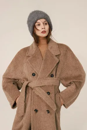 Classic Belted Double-breasted Alpaca Wool Coat