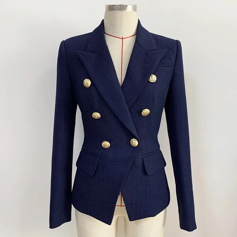 Classic Fashion Jacket with  Silver Lion Buttons & Double Breasted Slim Fit