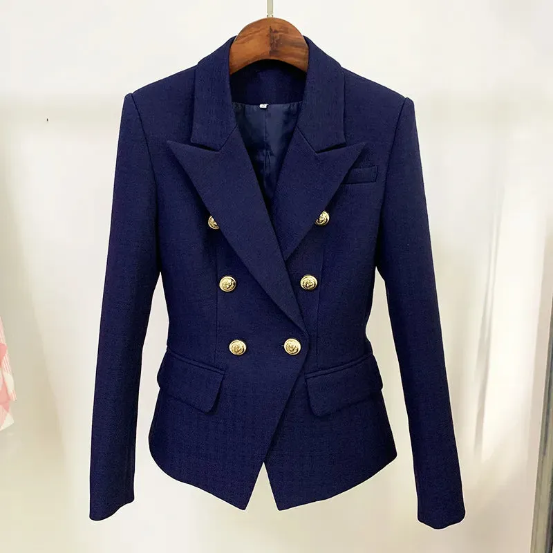 Classic Fashion Jacket with  Silver Lion Buttons & Double Breasted Slim Fit