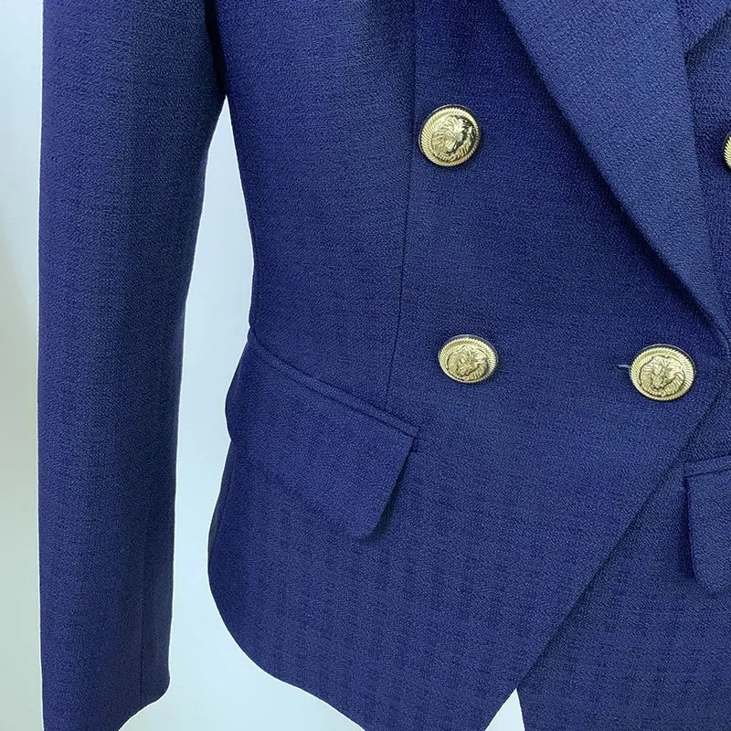 Classic Fashion Jacket with  Silver Lion Buttons & Double Breasted Slim Fit