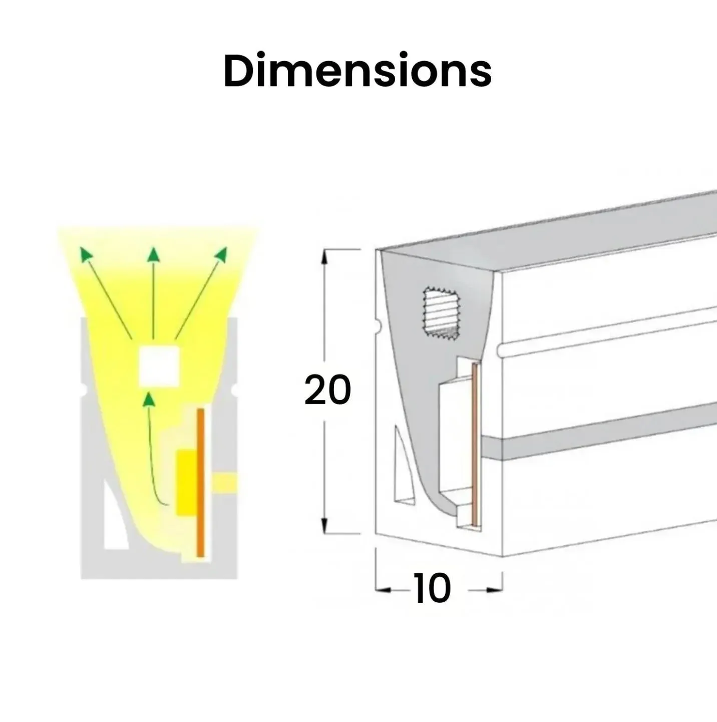 Cool White Neon Flex 6000K 48V 10x20mm IP67 Waterproof 30m