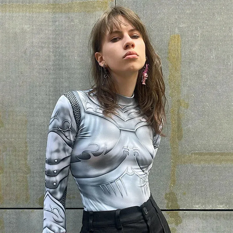 Cosima Silver Armor Prints Bodysuit