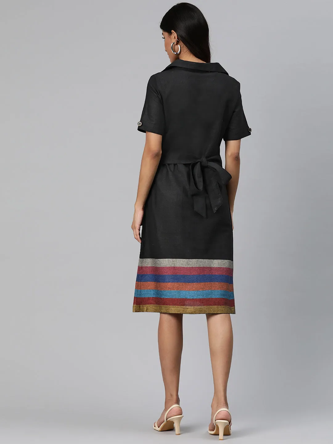 Cottinfab Women Striped Midi Shirt Dress