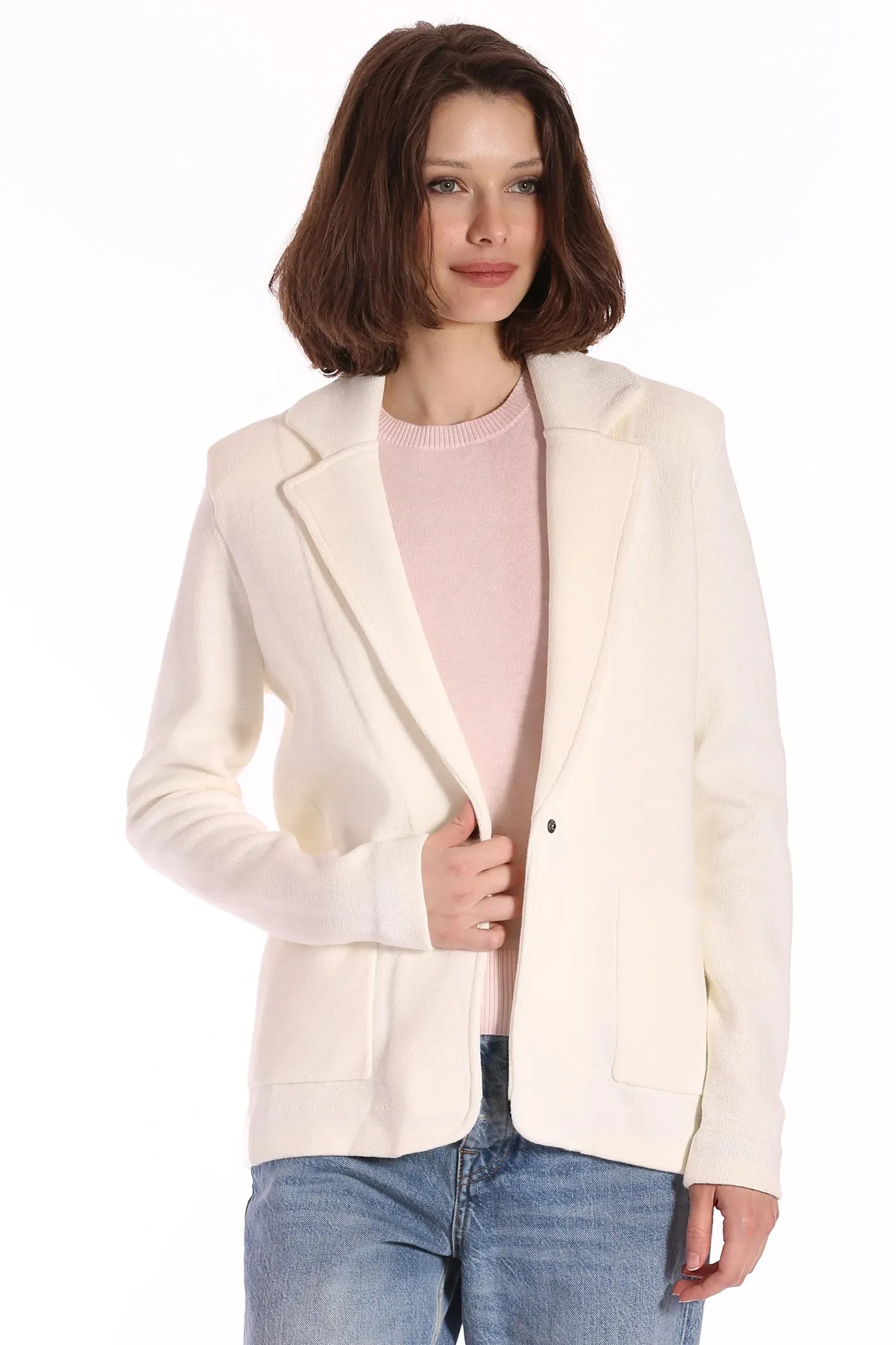 Cotton Blend Fitted Blazer | White