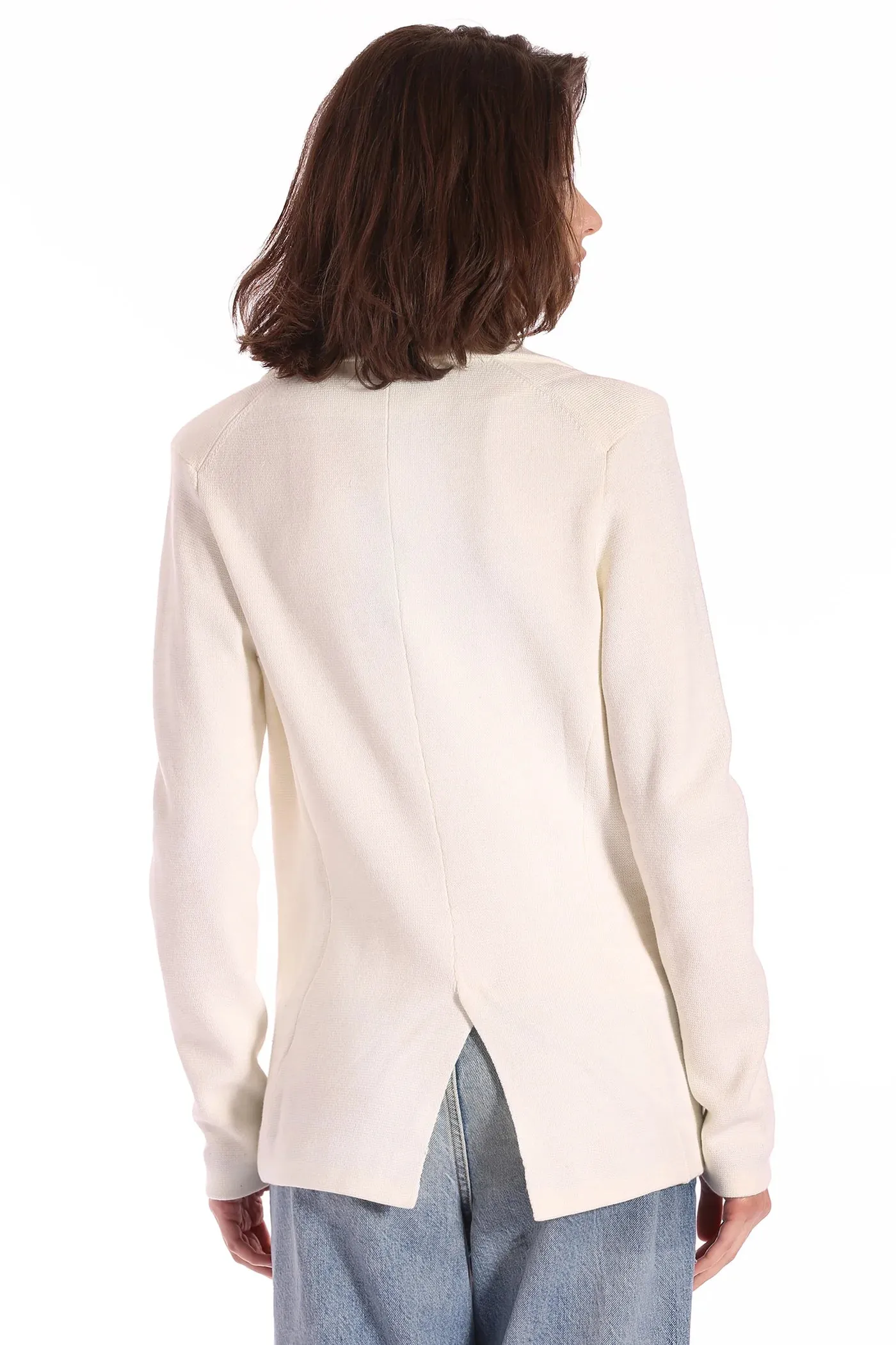 Cotton Blend Fitted Blazer | White