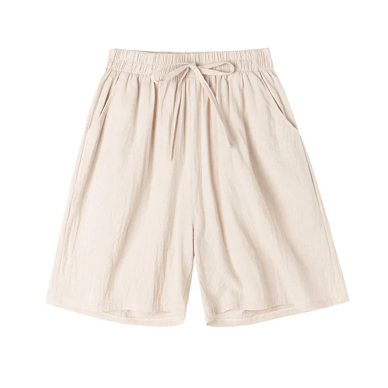 Cotton Blend Shorts Women Outdoor Plus Size Loose Wide Leg High Waist Bermuda Summer Bermuda Shorts