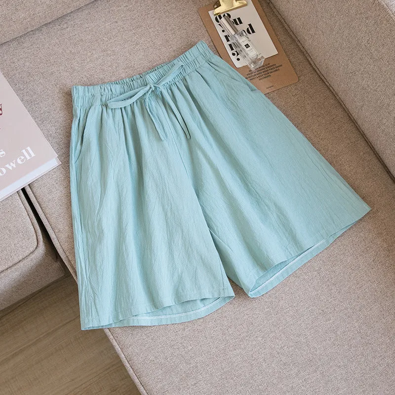 Cotton Blend Shorts Women Outdoor Plus Size Loose Wide Leg High Waist Bermuda Summer Bermuda Shorts