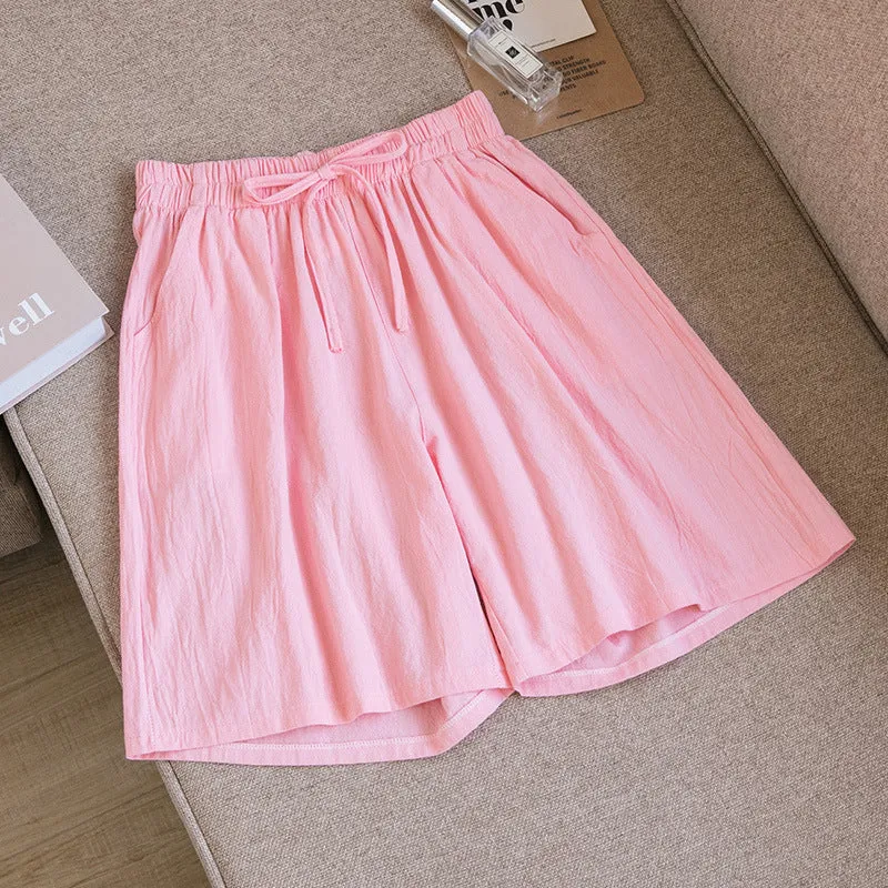 Cotton Blend Shorts Women Outdoor Plus Size Loose Wide Leg High Waist Bermuda Summer Bermuda Shorts