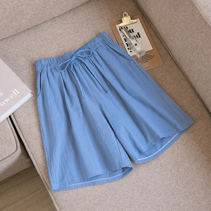 Cotton Blend Shorts Women Outdoor Plus Size Loose Wide Leg High Waist Bermuda Summer Bermuda Shorts