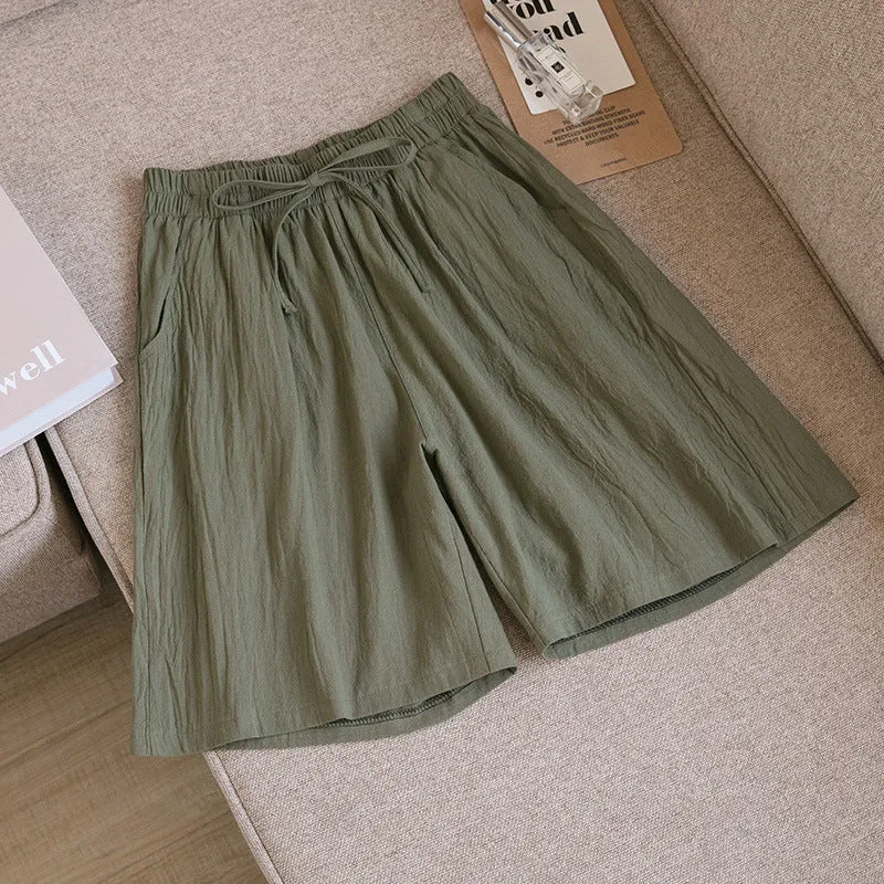 Cotton Blend Shorts Women Outdoor Plus Size Loose Wide Leg High Waist Bermuda Summer Bermuda Shorts
