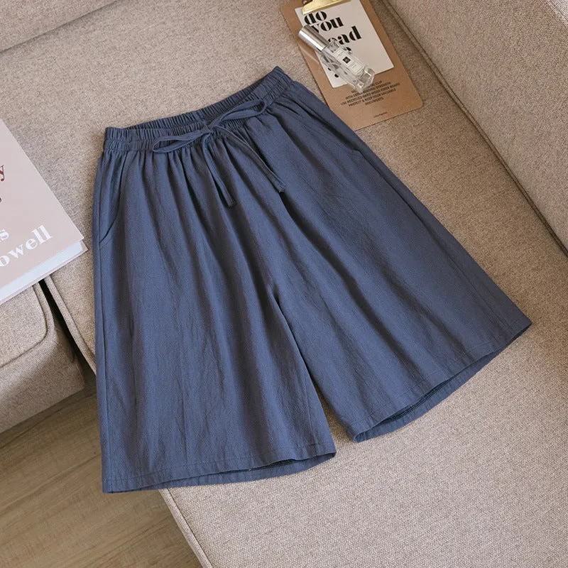 Cotton Blend Shorts Women Outdoor Plus Size Loose Wide Leg High Waist Bermuda Summer Bermuda Shorts
