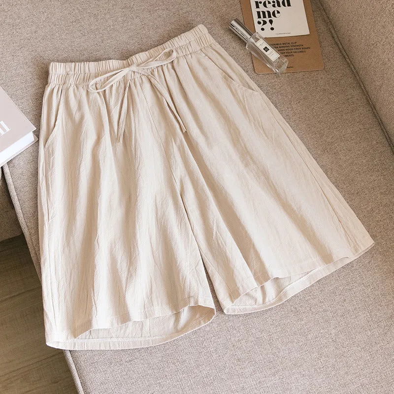 Cotton Blend Shorts Women Outdoor Plus Size Loose Wide Leg High Waist Bermuda Summer Bermuda Shorts