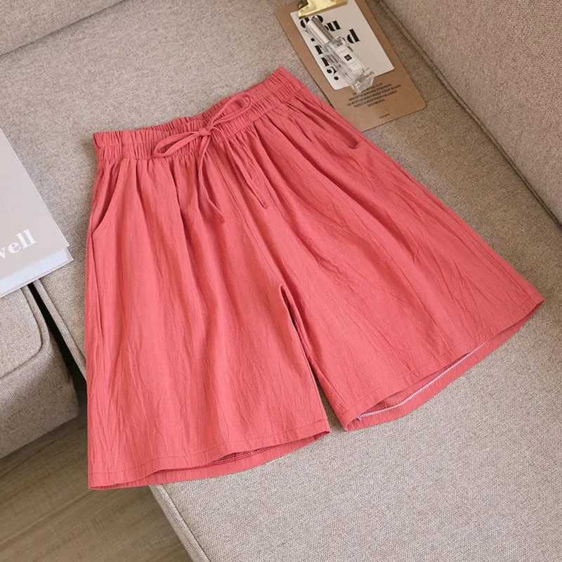 Cotton Blend Shorts Women Outdoor Plus Size Loose Wide Leg High Waist Bermuda Summer Bermuda Shorts