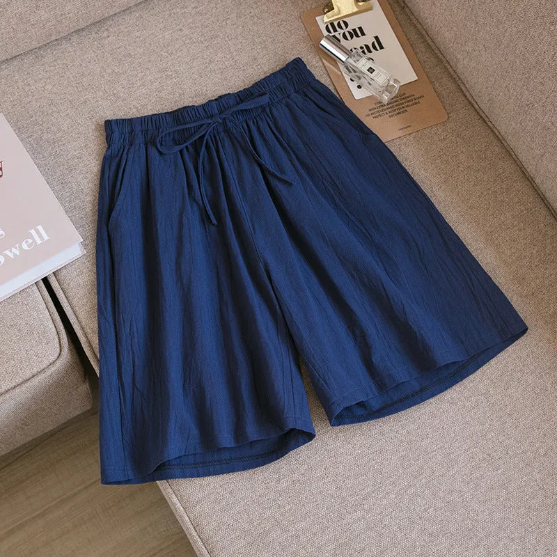 Cotton Blend Shorts Women Outdoor Plus Size Loose Wide Leg High Waist Bermuda Summer Bermuda Shorts