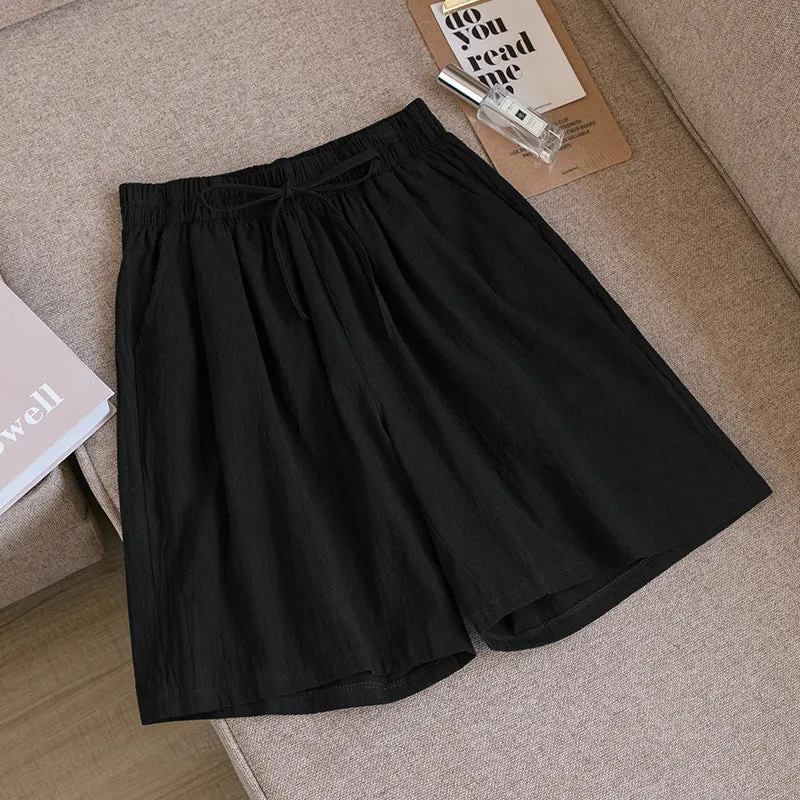 Cotton Blend Shorts Women Outdoor Plus Size Loose Wide Leg High Waist Bermuda Summer Bermuda Shorts