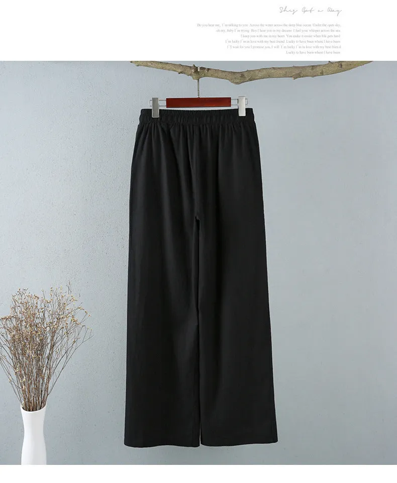 Cotton Blend Wide Leg Pants Women Summer Thin All-Matching Straight Jeans High Waist Drape Plus Size Casual Pants