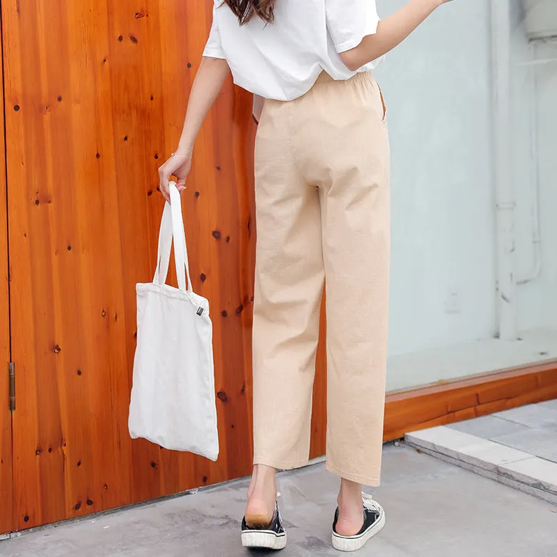 Cotton Blend Wide Leg Pants Women Summer Thin All-Matching Straight Jeans High Waist Drape Plus Size Casual Pants