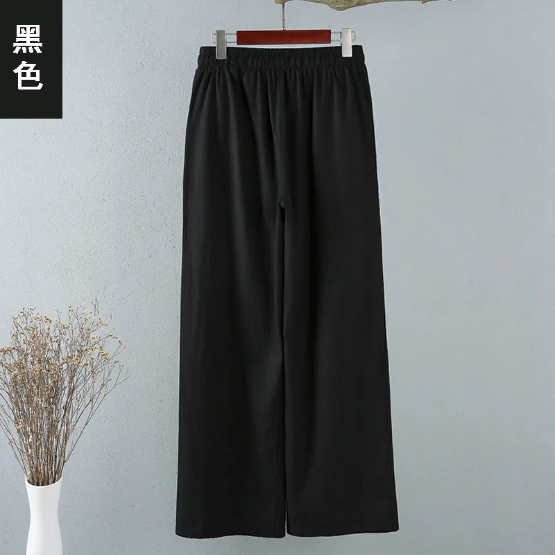 Cotton Blend Wide Leg Pants Women Summer Thin All-Matching Straight Jeans High Waist Drape Plus Size Casual Pants