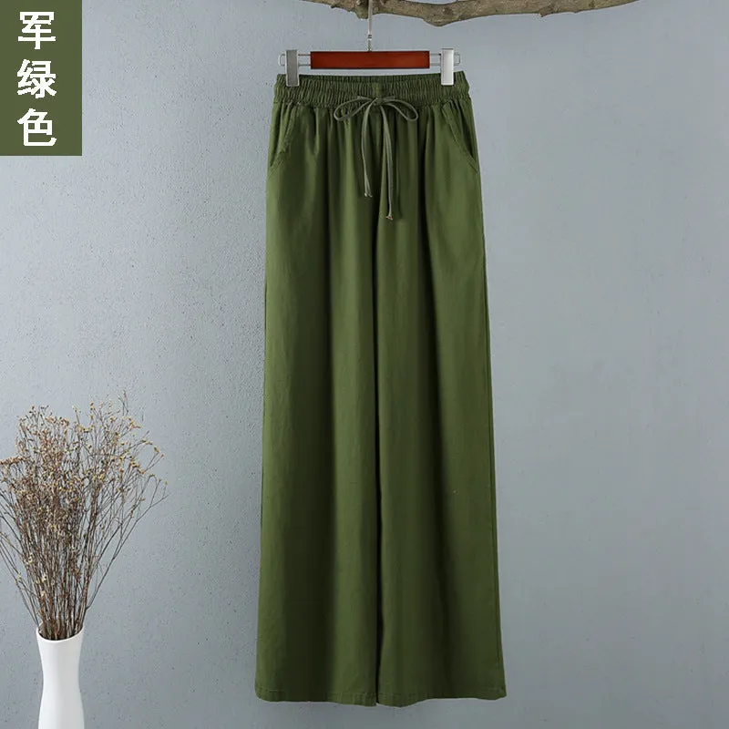 Cotton Blend Wide Leg Pants Women Summer Thin All-Matching Straight Jeans High Waist Drape Plus Size Casual Pants