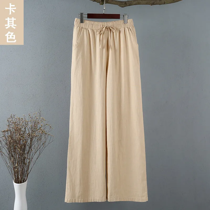 Cotton Blend Wide Leg Pants Women Summer Thin All-Matching Straight Jeans High Waist Drape Plus Size Casual Pants