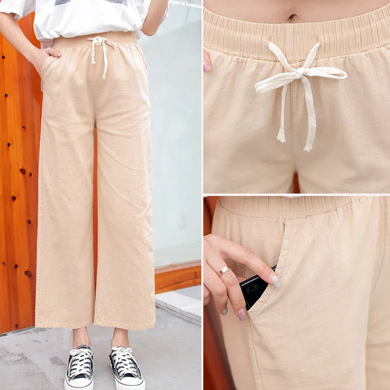Cotton Blend Wide Leg Pants Women Summer Thin All-Matching Straight Jeans High Waist Drape Plus Size Casual Pants