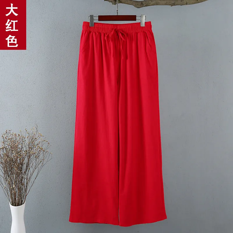 Cotton Blend Wide Leg Pants Women Summer Thin All-Matching Straight Jeans High Waist Drape Plus Size Casual Pants