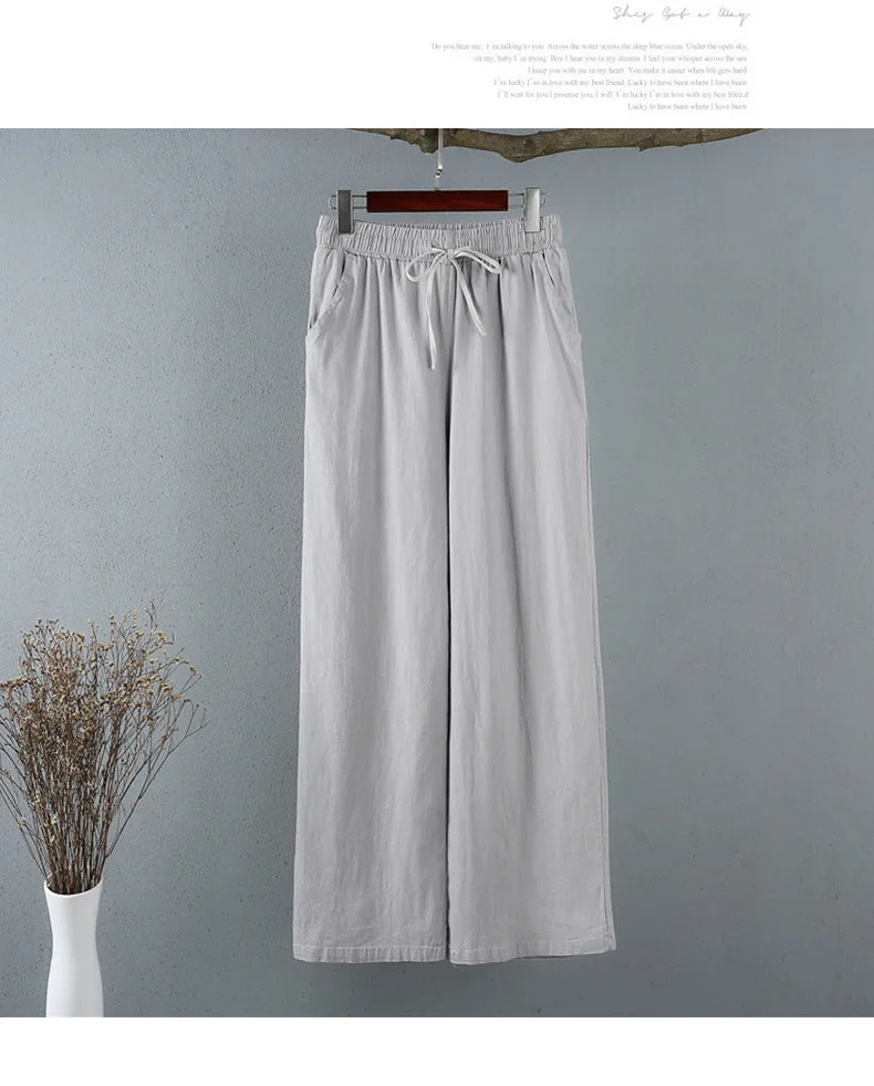 Cotton Blend Wide Leg Pants Women Summer Thin All-Matching Straight Jeans High Waist Drape Plus Size Casual Pants