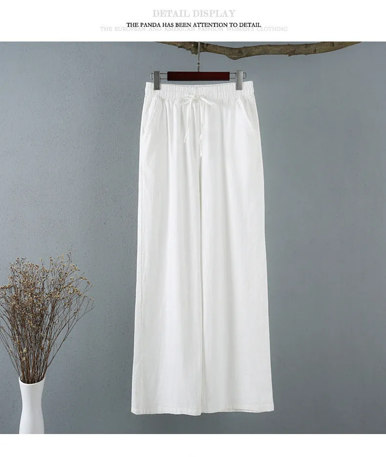 Cotton Blend Wide Leg Pants Women Summer Thin All-Matching Straight Jeans High Waist Drape Plus Size Casual Pants