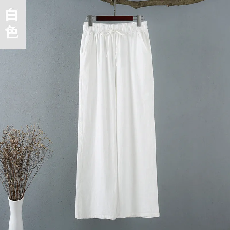 Cotton Blend Wide Leg Pants Women Summer Thin All-Matching Straight Jeans High Waist Drape Plus Size Casual Pants