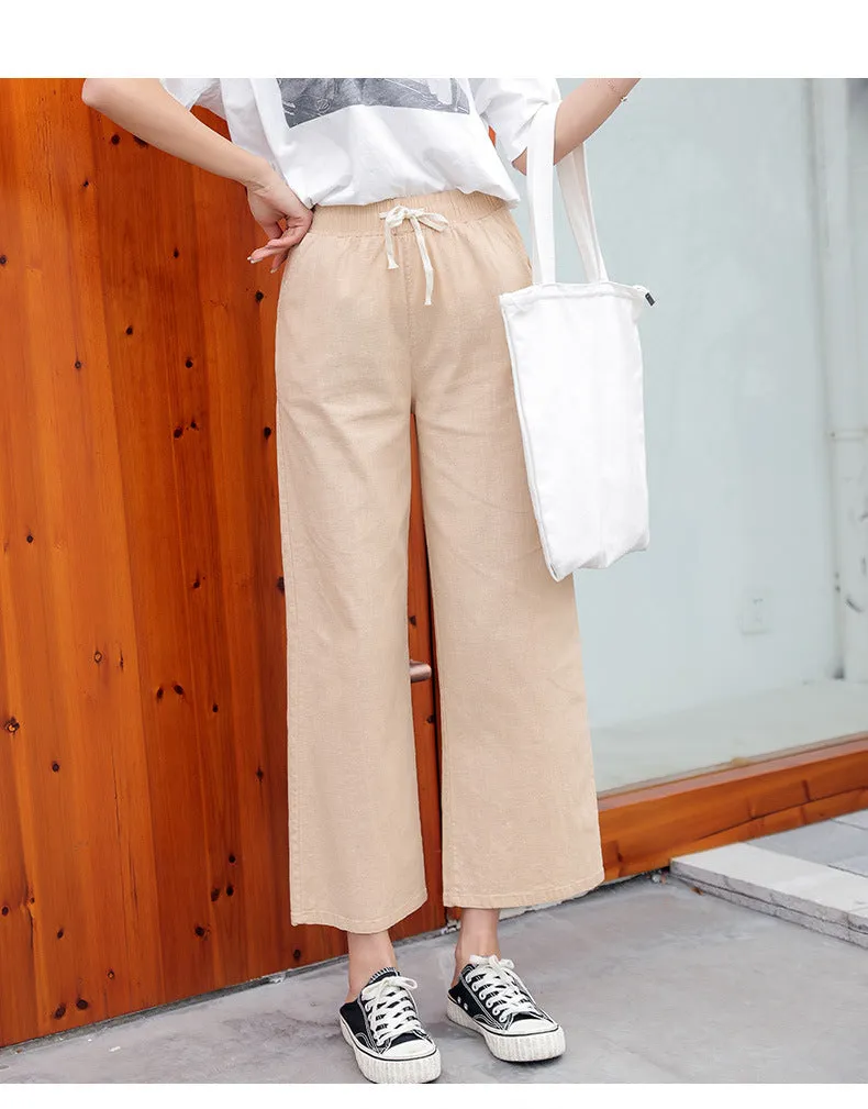 Cotton Blend Wide Leg Pants Women Summer Thin All-Matching Straight Jeans High Waist Drape Plus Size Casual Pants
