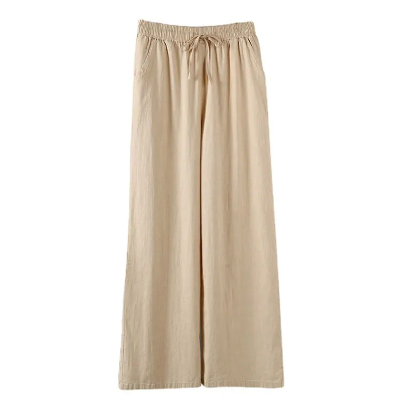 Cotton Blend Wide Leg Pants Women Summer Thin All-Matching Straight Jeans High Waist Drape Plus Size Casual Pants