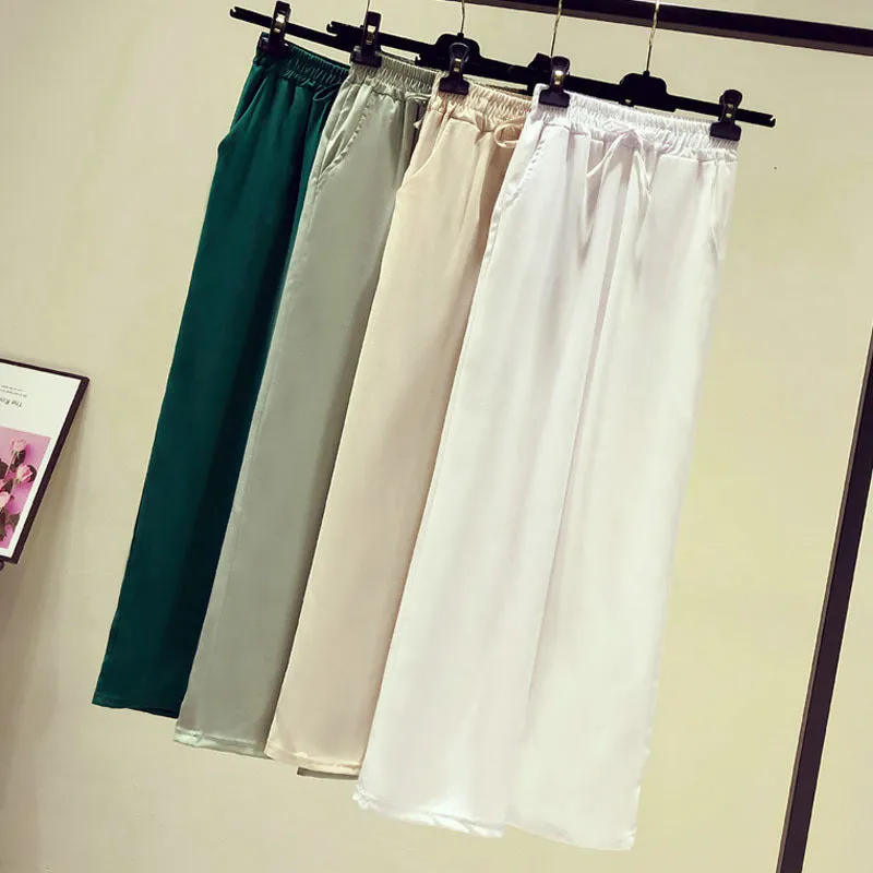 Cotton Blend Wide Leg Women Summer Loose High Waist All-Matching Drape Casual Line Slim-Look Straight Long Pants