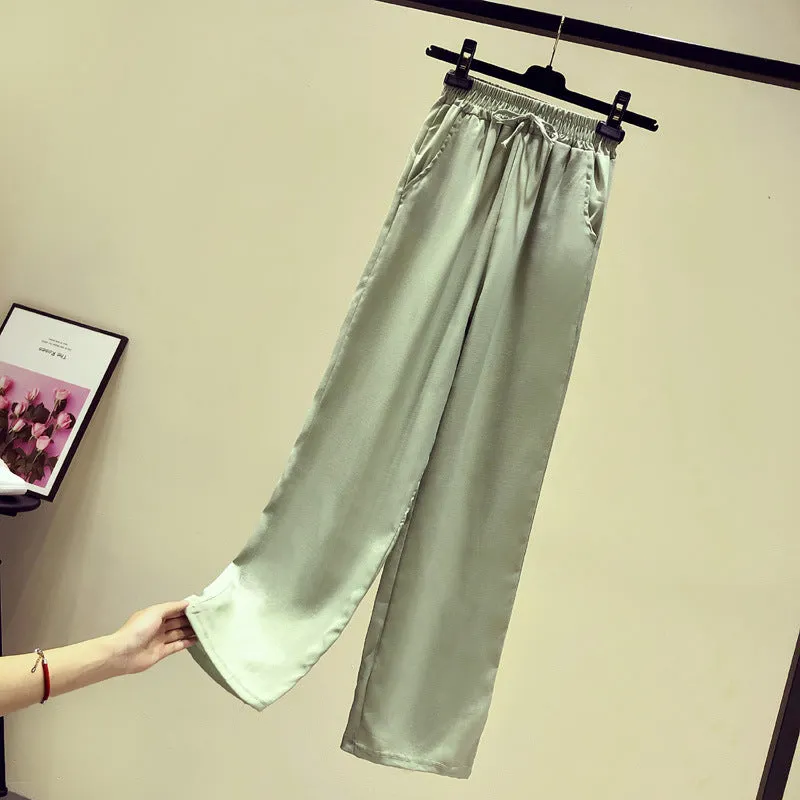 Cotton Blend Wide Leg Women Summer Loose High Waist All-Matching Drape Casual Line Slim-Look Straight Long Pants
