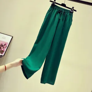 Cotton Blend Wide Leg Women Summer Loose High Waist All-Matching Drape Casual Line Slim-Look Straight Long Pants
