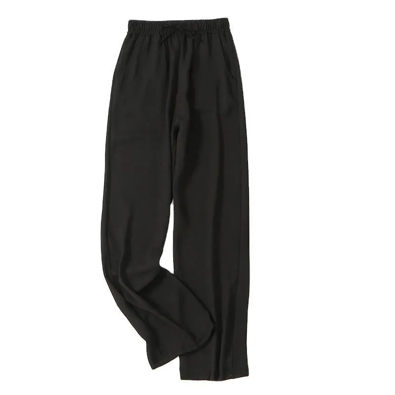 Cotton Blend Wide Leg Women Summer Loose High Waist All-Matching Drape Casual Line Slim-Look Straight Long Pants