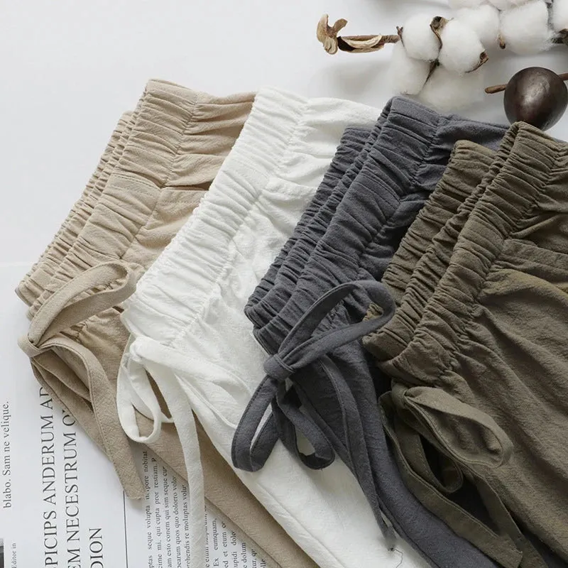 Cotton Linen Shorts Woman Basic Short Pants Mini Trousers Trafic Fashion High Waist Bottom for Teen Girls Summer Plus Size
