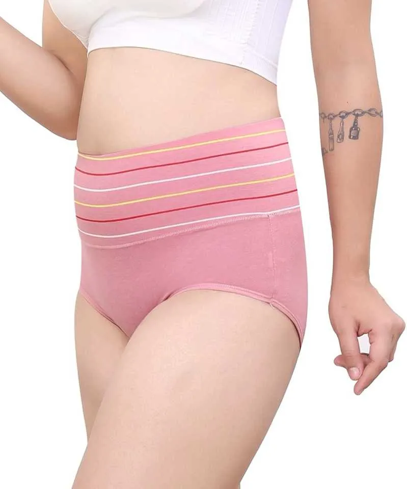 Cotton Underwear for Women Briefs High Waist Tummy Control Pants, Panties (Pack of 3)