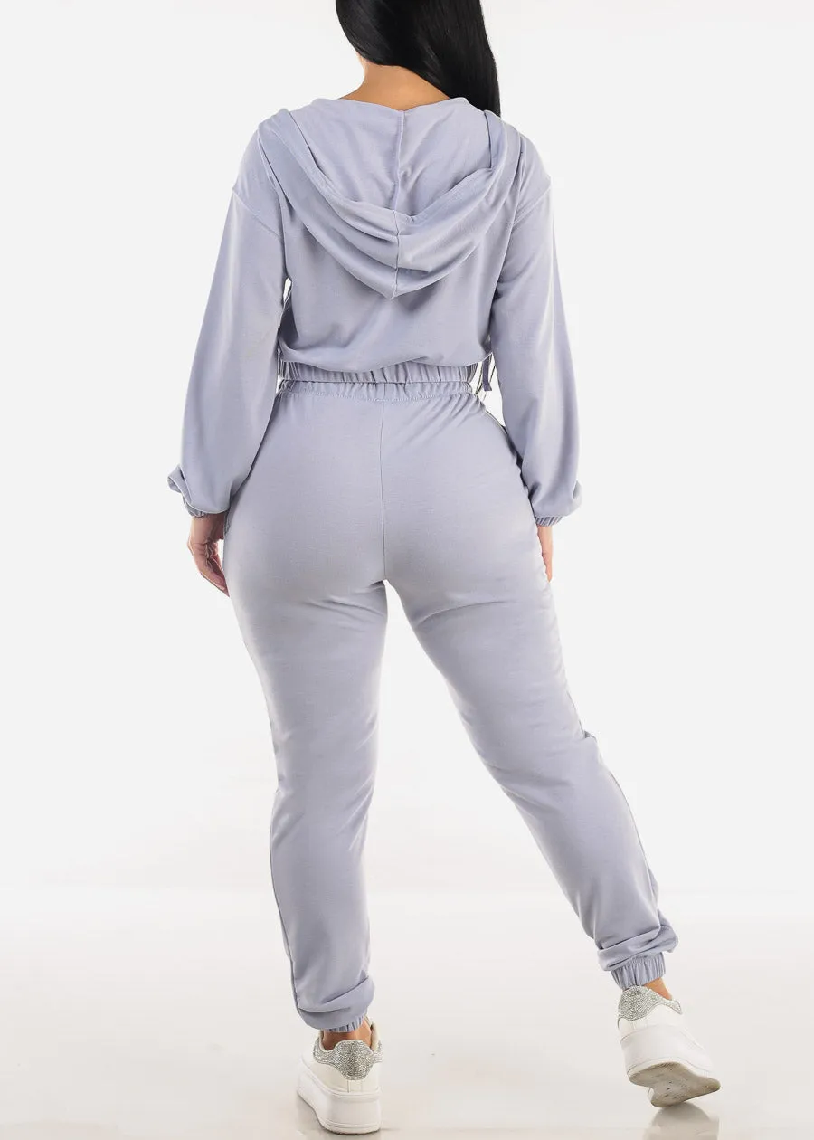 Cropped Zip Up Hoodie & Jogger Pants Lilac (2 PCE SET)