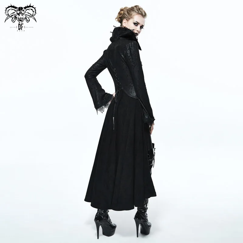 CT07302 Black and red floral high collar embroidered women dress coat