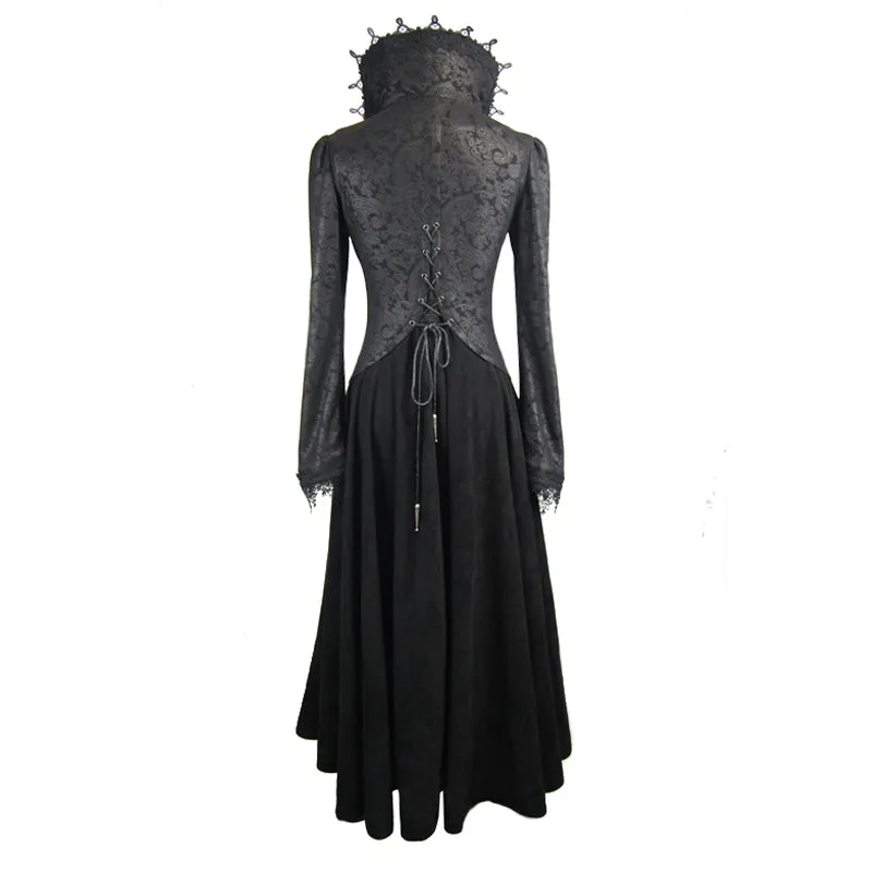 CT07302 Black and red floral high collar embroidered women dress coat