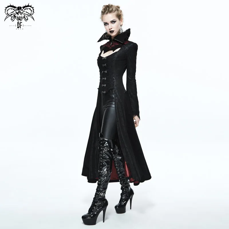 CT07302 Black and red floral high collar embroidered women dress coat