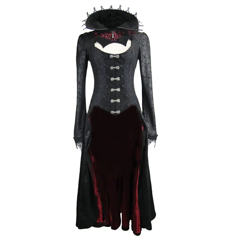 CT07302 Black and red floral high collar embroidered women dress coat