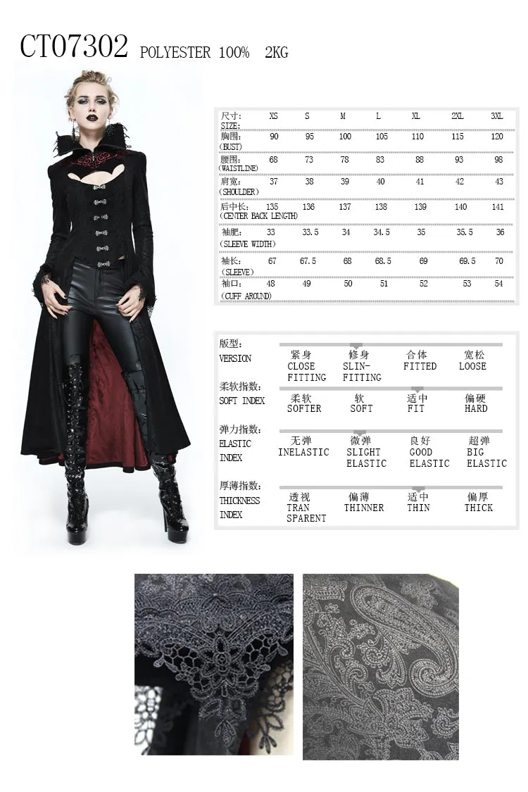 CT07302 Black and red floral high collar embroidered women dress coat