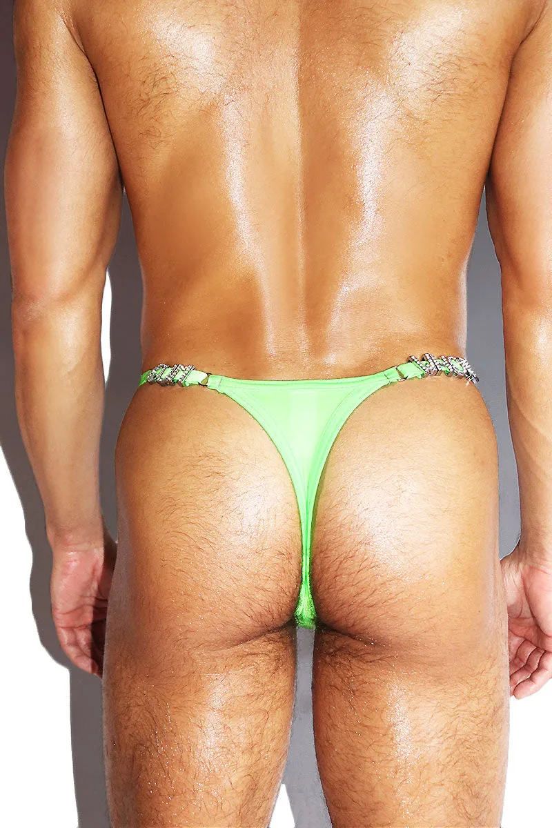 Cum Whore Metallic String Thong- Neon Green