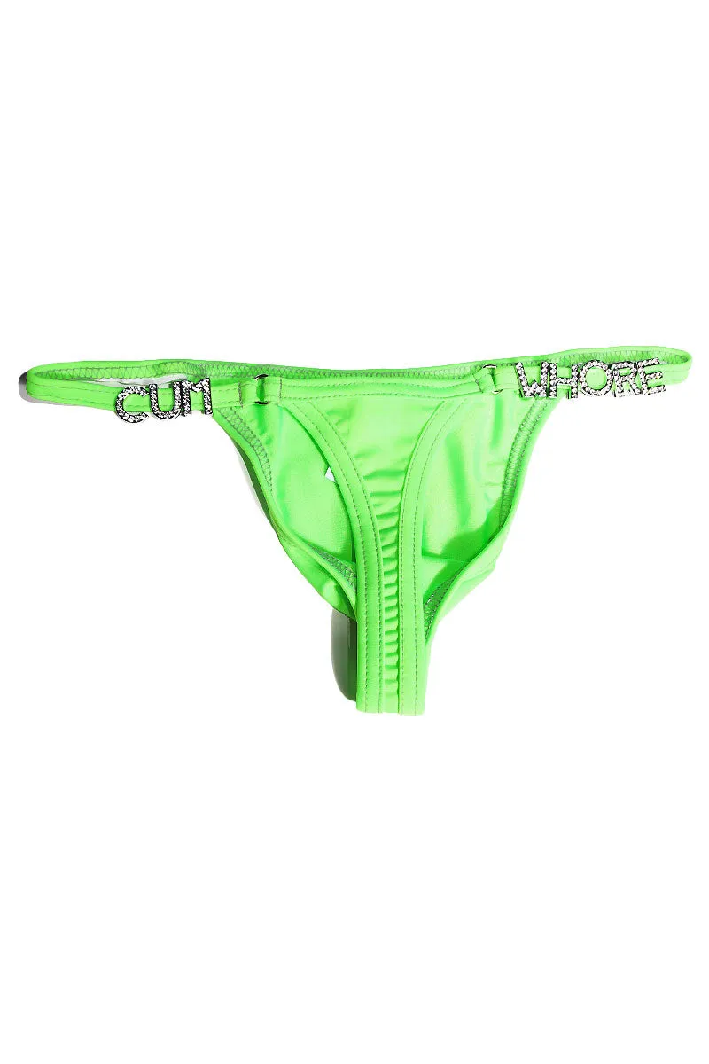 Cum Whore Metallic String Thong- Neon Green