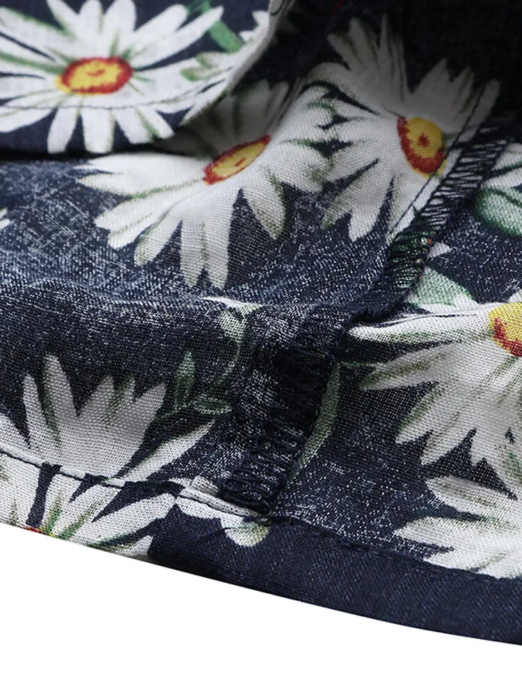 Daisy Print High Waist Women Casual Shorts