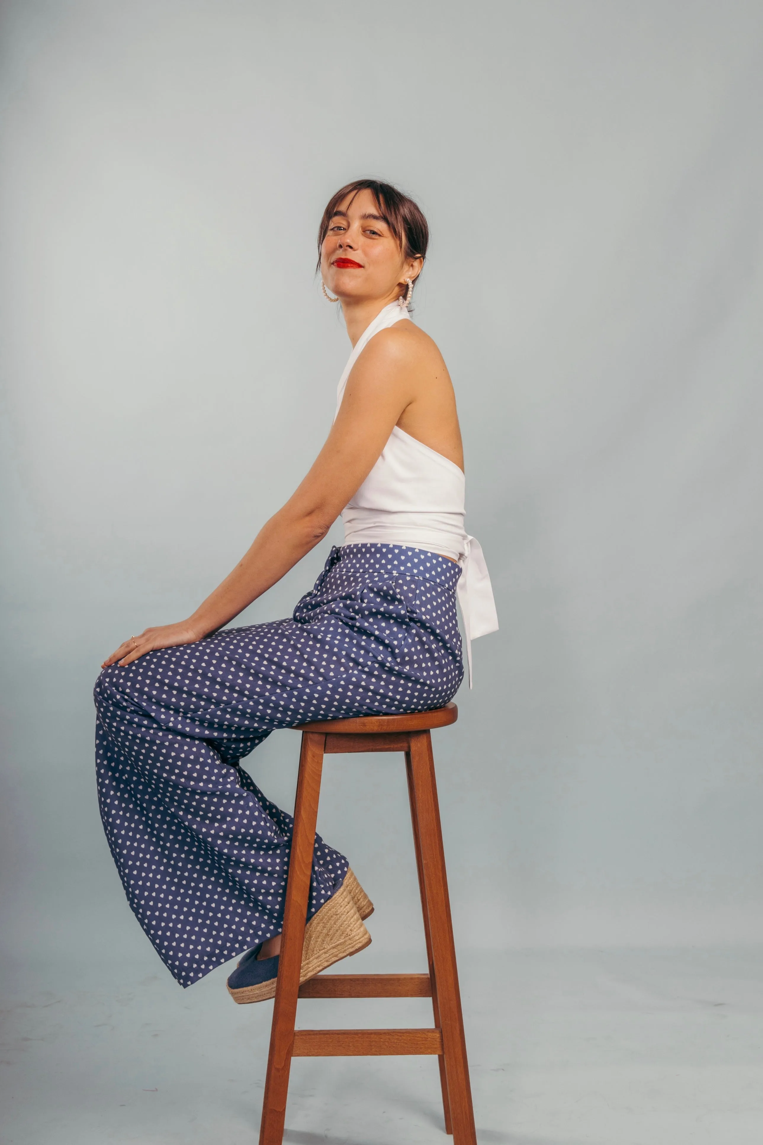 “Dandelion” pants in blue with white hearts