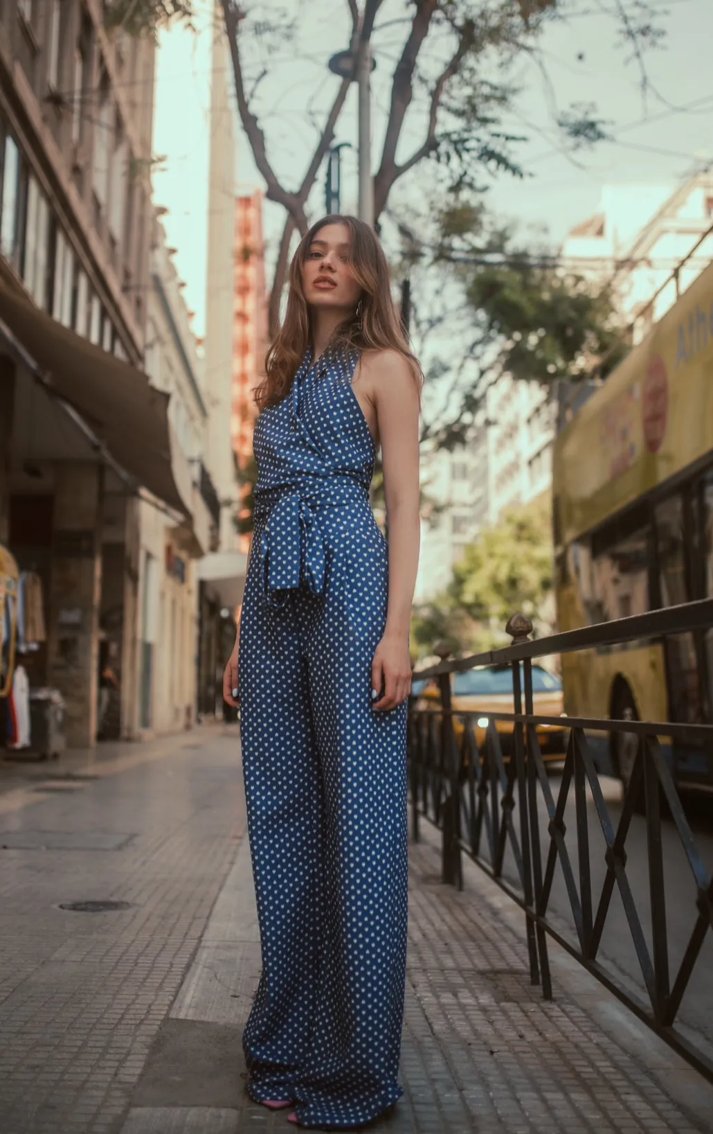 “Dandelion” pants in blue with white hearts