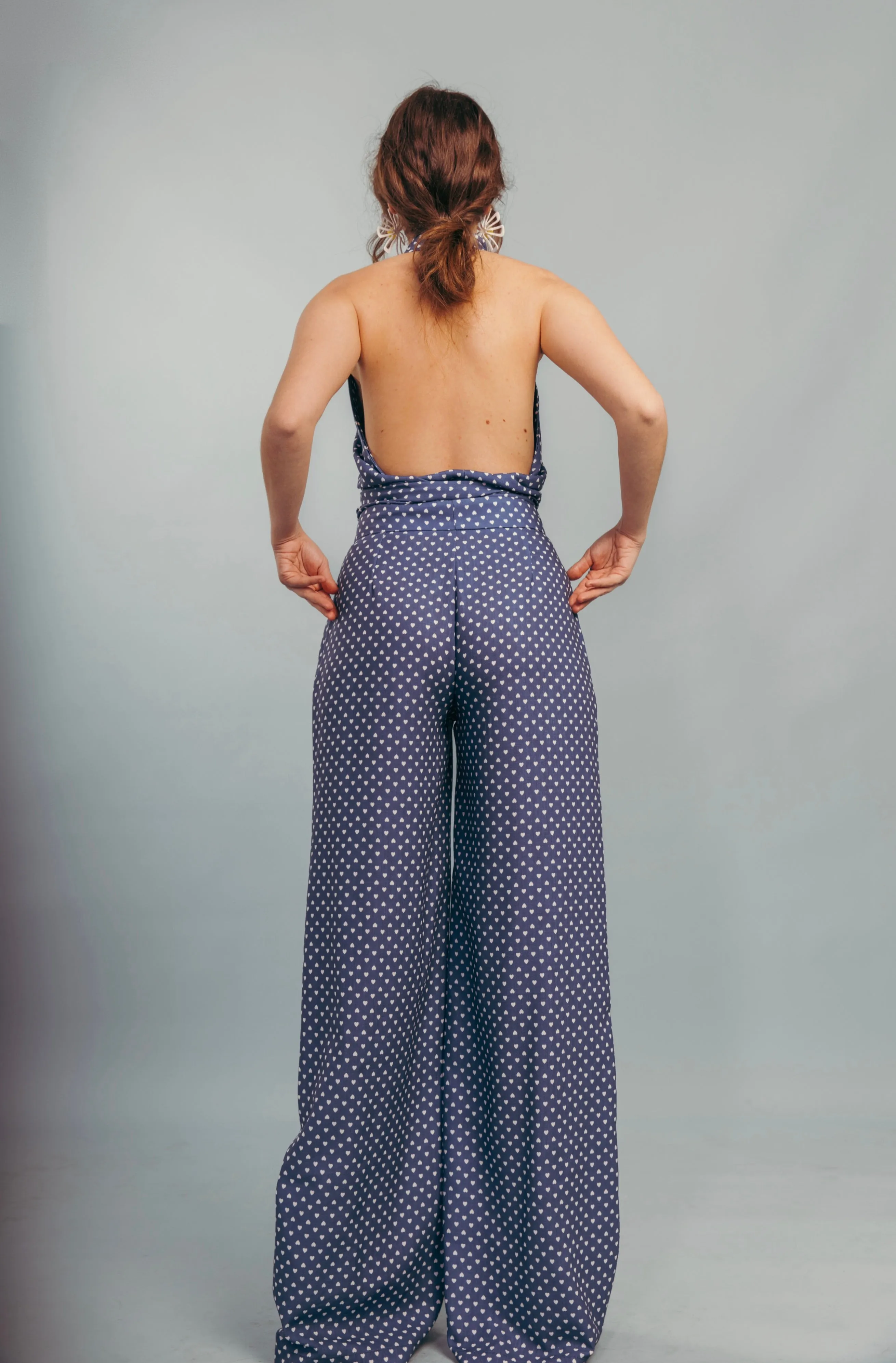 “Dandelion” pants in blue with white hearts